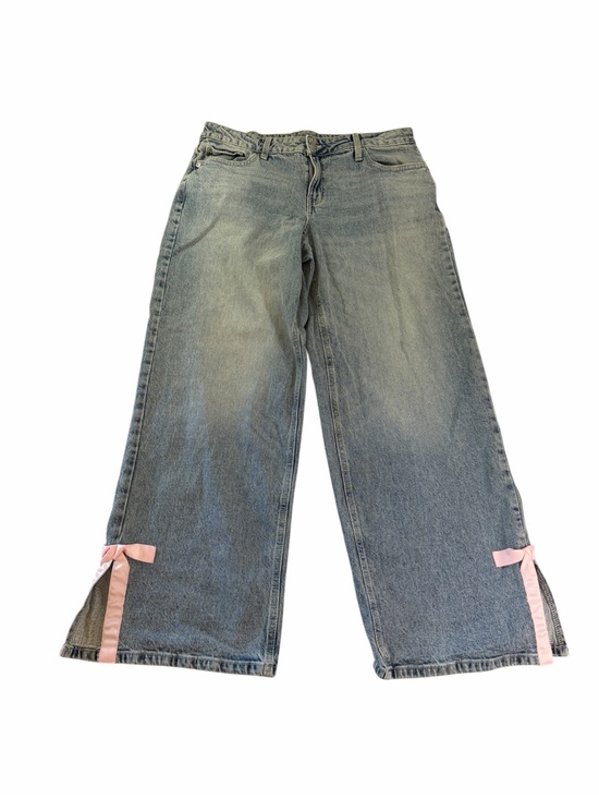No Boundaries Denim - No Boundaries Wide-Leg Blue Denim Jeans with Pink Bow Hem